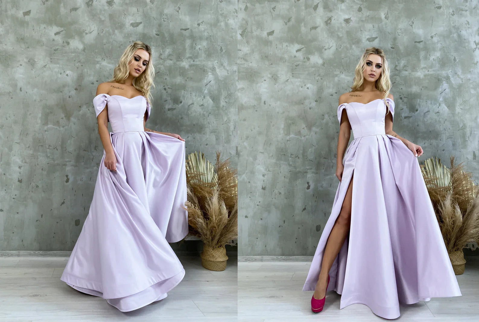 Satin Corset Off Shoulder Prom Dress with High Slit SYP184