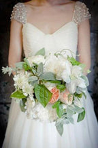 Scoop Cap Sleeves Sweep Train Beading Pleated Wedding Dress with Beading WD106