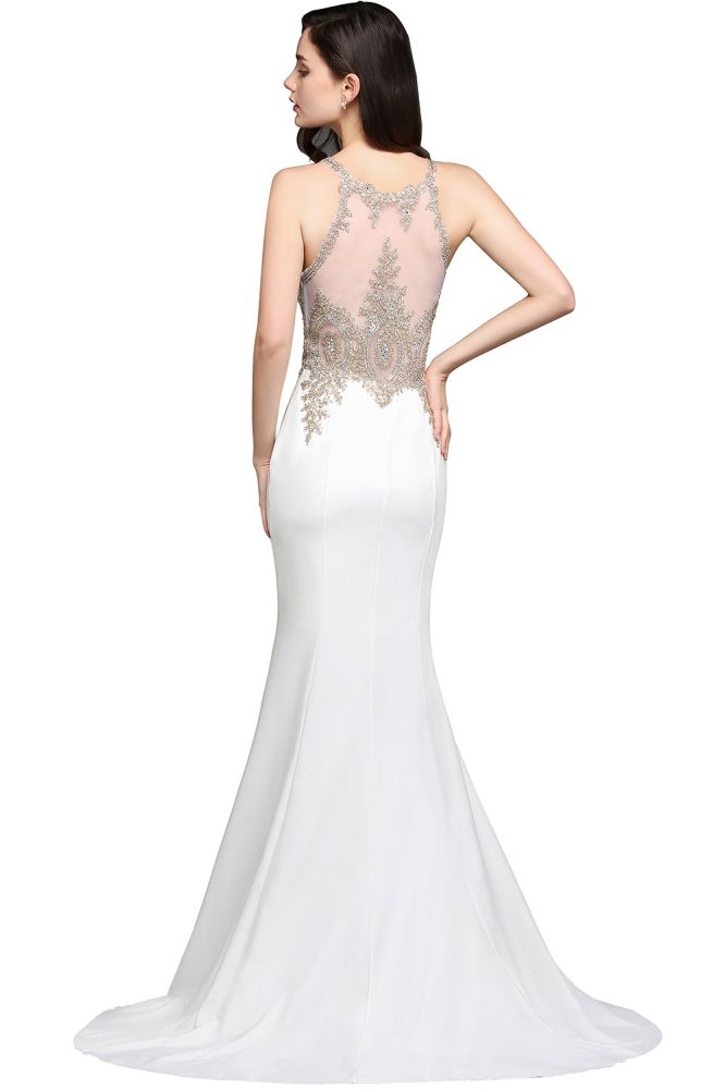 Meerjungfrau-Ballkleid mit U-Ausschnitt und Chiffon-Applikationen