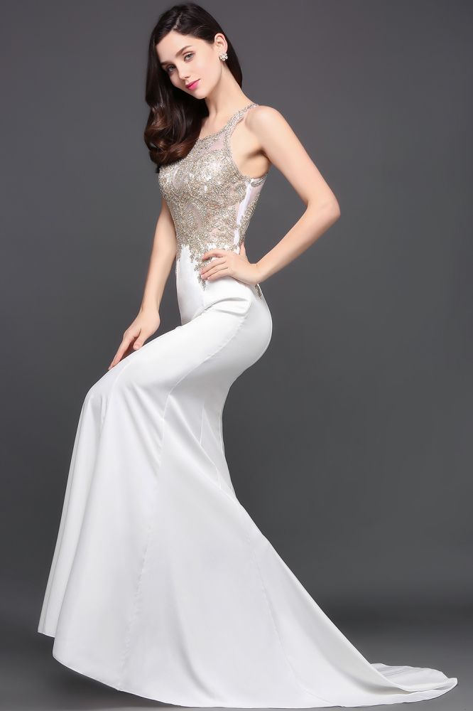 Meerjungfrau-Ballkleid mit U-Ausschnitt und Chiffon-Applikationen
