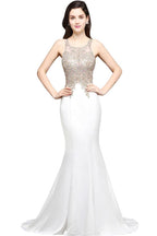 Meerjungfrau-Ballkleid mit U-Ausschnitt und Chiffon-Applikationen