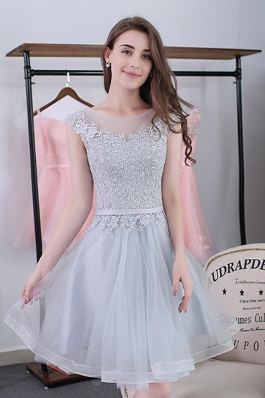 Scoop Sashes Appliques Mini Homecoming Dress Short Prom Dresses PG119
