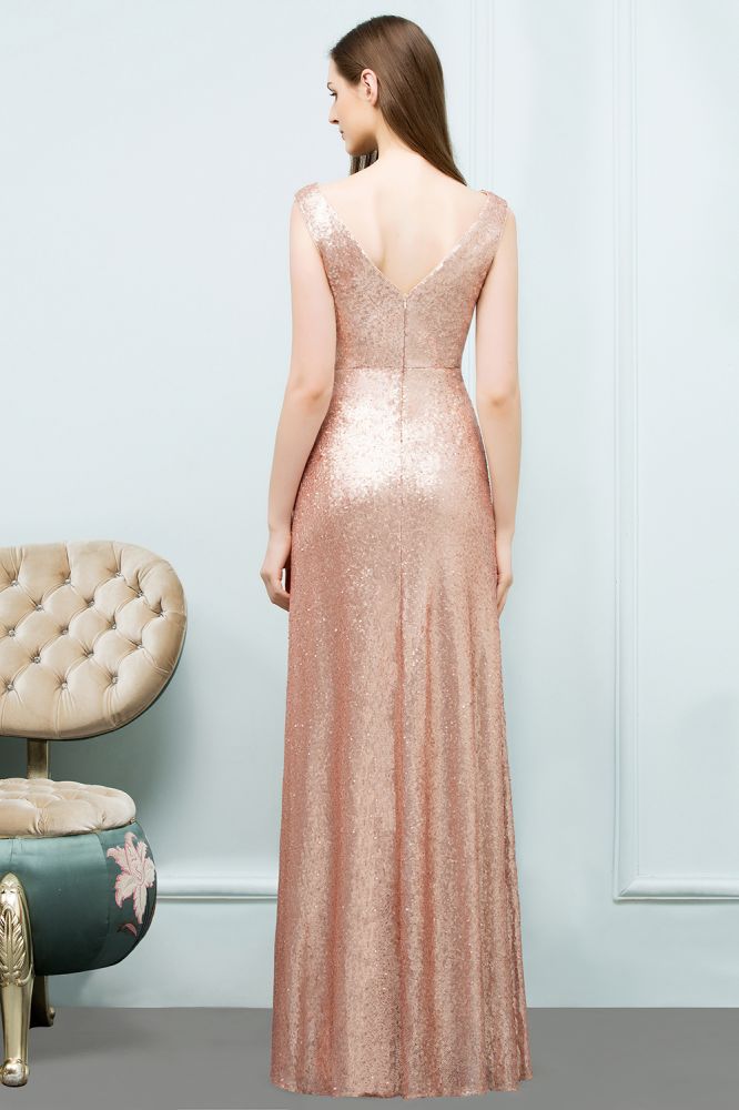 Vestidos de fiesta con lentejuelas, sin mangas, corte A, hasta el suelo
