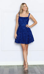 Pailletten-Abschlusskleider, gerader Ausschnitt, Partykleid SYH100
