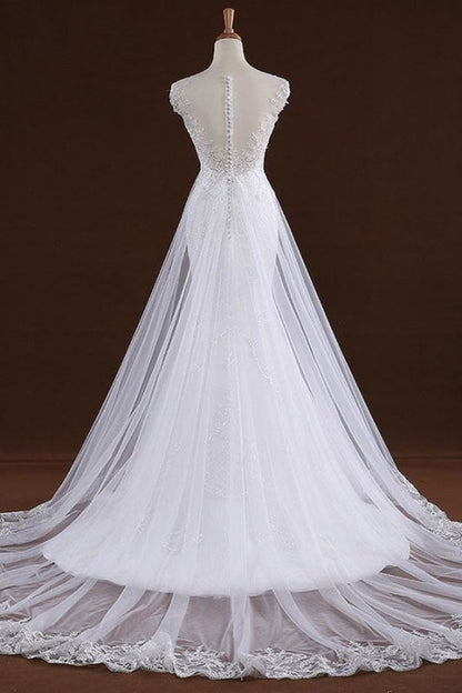 Sequine Appliques Tulle Pretty Mermaid Elegant Wedding Dresses