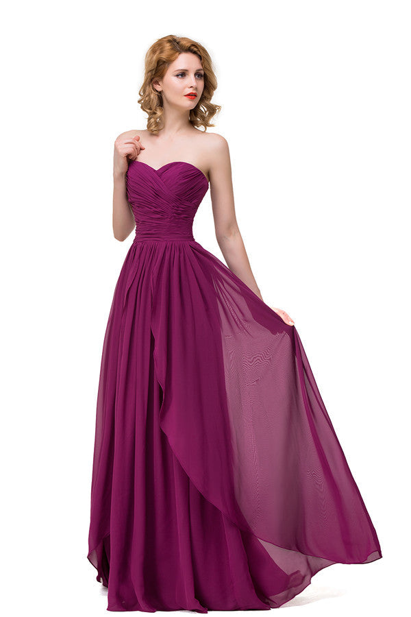 Vestidos de dama de honor sexys de gasa con escote en forma de A y volantes hasta el suelo