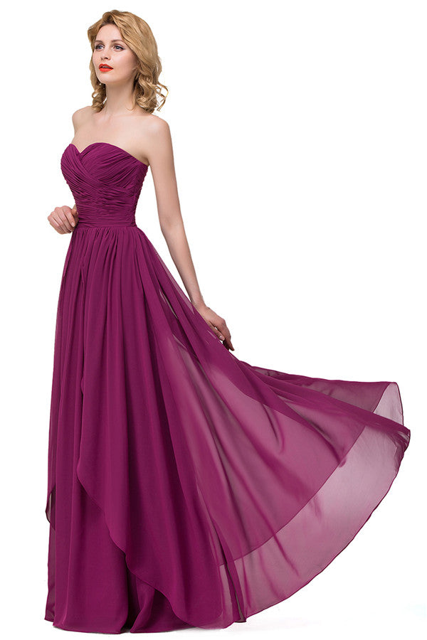 Vestidos de dama de honor sexys de gasa con escote en forma de A y volantes hasta el suelo