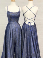 Vestido de fiesta sexy de corte A con tirantes finos, volantes y abertura