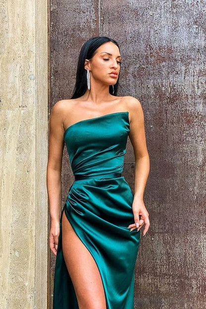 Vestido de fiesta de sirena sexy verde oscuro sin mangas con abertura