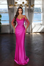 Sexy bodenlanges Spaghettiträger-Meerjungfrau-Satin-Abendkleid mit Perlen