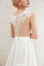 Sexy Brautkleid mit hohem Schlitz und Flügelärmeln, transparenter Rücken, elfenbeinfarbene Spitze