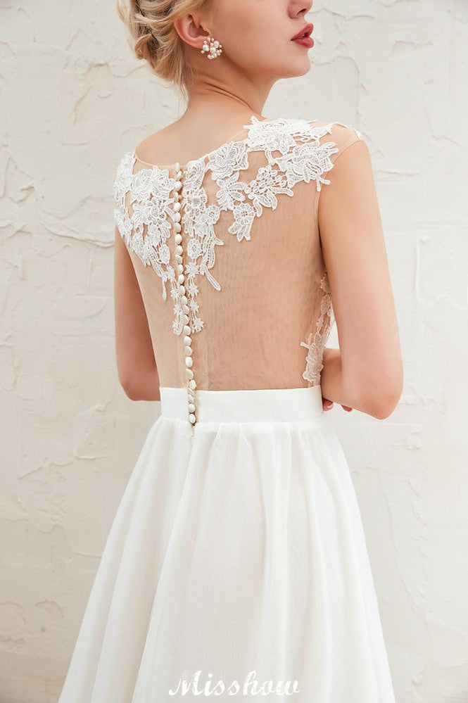 Sexy Brautkleid mit hohem Schlitz und Flügelärmeln, transparenter Rücken, elfenbeinfarbene Spitze