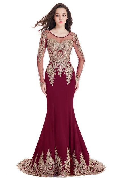 Sexy Lace Appliques Long Sleeves Mermaid Prom Dresses