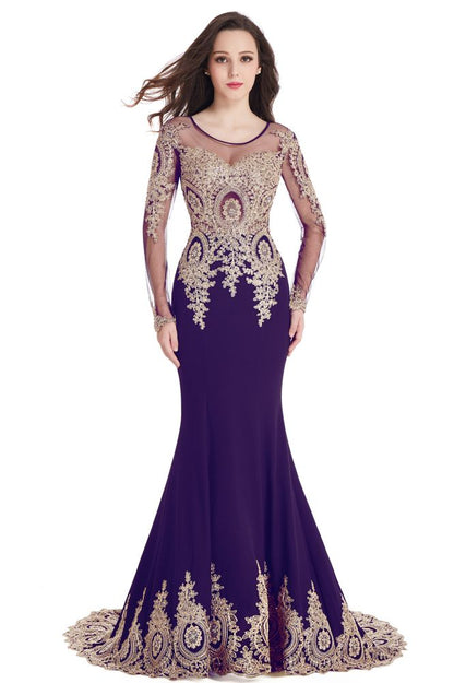 Sexy Lace Appliques Long Sleeves Mermaid Prom Dresses