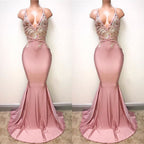 Vestidos de noche con tirantes finos de sirena sin mangas con apliques de encaje sexy