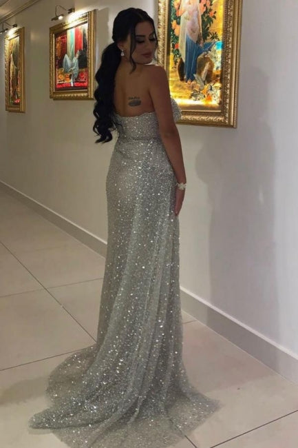Sexy Lange Glitzer Ärmellose Abendkleider Ballkleider Mit Schlitz