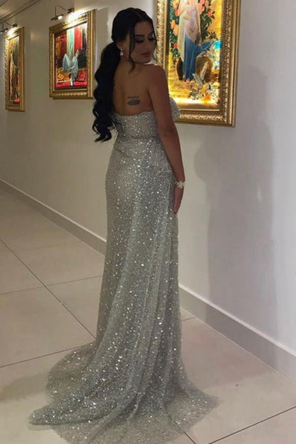 Sexy Lange Glitzer Ärmellose Abendkleider Ballkleider Mit Schlitz