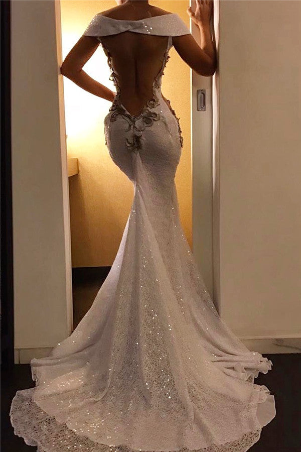 Sexy langes schulterfreies rückenfreies Abendkleid im Meerjungfrauenstil mit Flügelärmeln