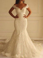 Sexy Long Mermaid Off the Shoulder Lace Wedding Dresses
