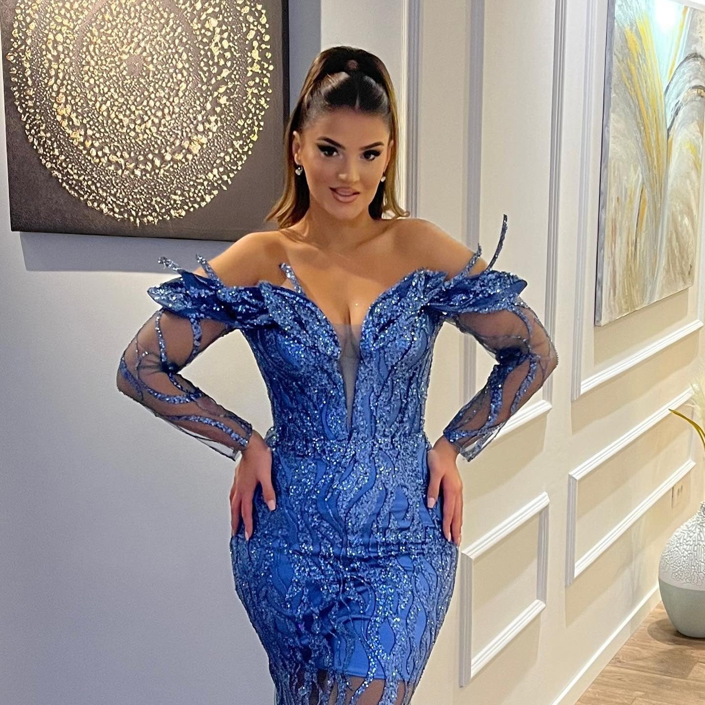 Sexy Long Mermaid Off the Shoulder Tulle Lace Formal Evening Dresses