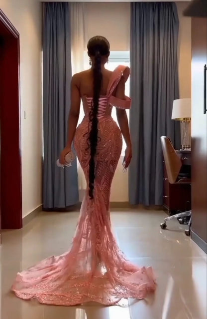 Sexy langes Meerjungfrau-Abschlussballkleid mit One-Shoulder-Träger und funkelnden Pailletten
