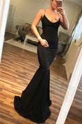 Sexy Long Mermaid Spaghetti Straps Black Prom Dresses