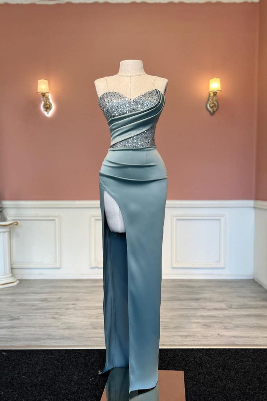 Sexy Langes Meerjungfrau-Abendkleid mit trägerlosem Paillettenbesatz und Schlitz