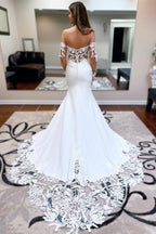 Vestidos de novia sexys de encaje con escote corazón y sirena con mangas largas