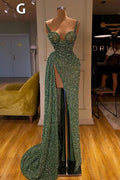 Sexy Langes Mintgrünes Pailletten Ballkleid Meerjungfrau