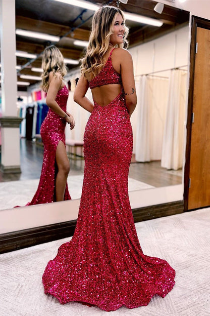 Sexy langes Abendkleid im Meerjungfrau-Stil mit einer Schulter und Pailletten