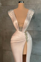 Sexy langes Meerjungfrau-Ballkleid mit V-Ausschnitt, Schlitz vorne und Strass