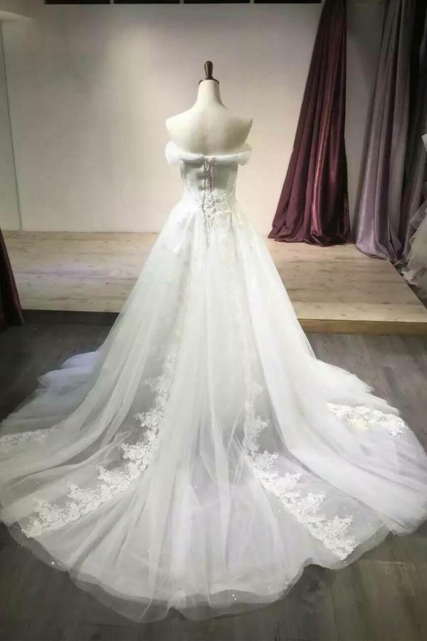 Sexy Off Shoulder Weiß Tüll Brautkleider mit Applikationen WD203