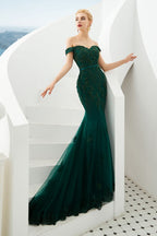 Sexy schulterfreies Meerjungfrau-Abend-Partykleid, rückenfreies Tüll-Ballkleid