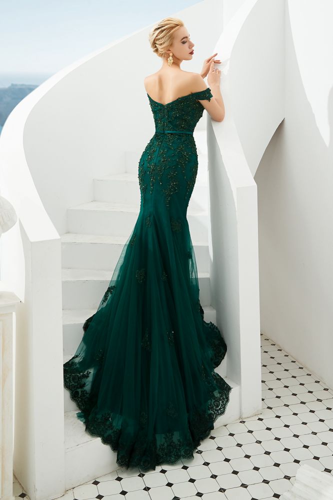 Sexy schulterfreies Meerjungfrau-Abend-Partykleid, rückenfreies Tüll-Ballkleid