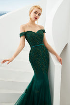 Sexy schulterfreies Meerjungfrau-Abend-Partykleid, rückenfreies Tüll-Ballkleid