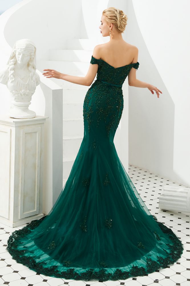 Sexy schulterfreies Meerjungfrau-Abend-Partykleid, rückenfreies Tüll-Ballkleid