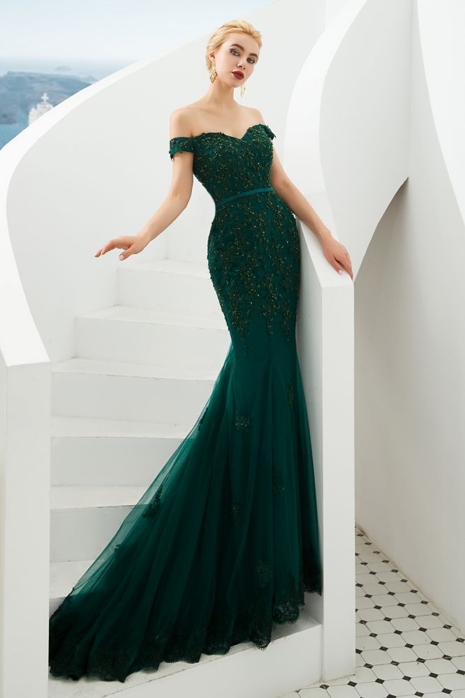 Sexy schulterfreies Meerjungfrau-Abend-Partykleid, rückenfreies Tüll-Ballkleid
