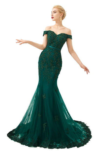 Sexy schulterfreies Meerjungfrau-Abend-Partykleid, rückenfreies Tüll-Ballkleid