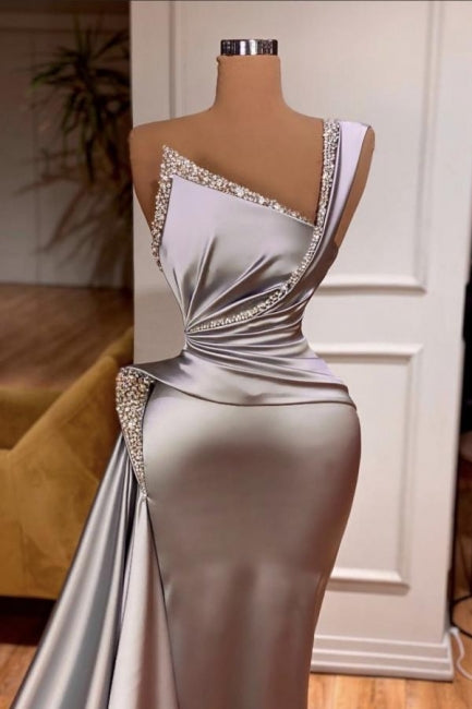 Sexy One Shoulder Slim Mermaid Evening Dress with Sweep Train