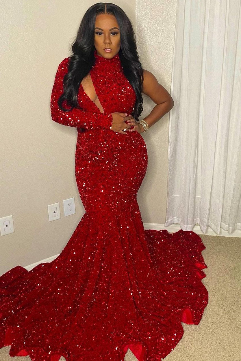 Sexy Ein-Ärmel-One-Shoulder-Bodenlanges Ballkleid