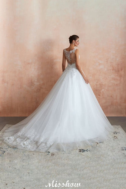 Sexy Pluging V-Ausschnitt Brautkleid Transparente Spitze Aline Brautkleid