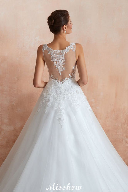 Sexy Pluging V-Ausschnitt Brautkleid Transparente Spitze Aline Brautkleid