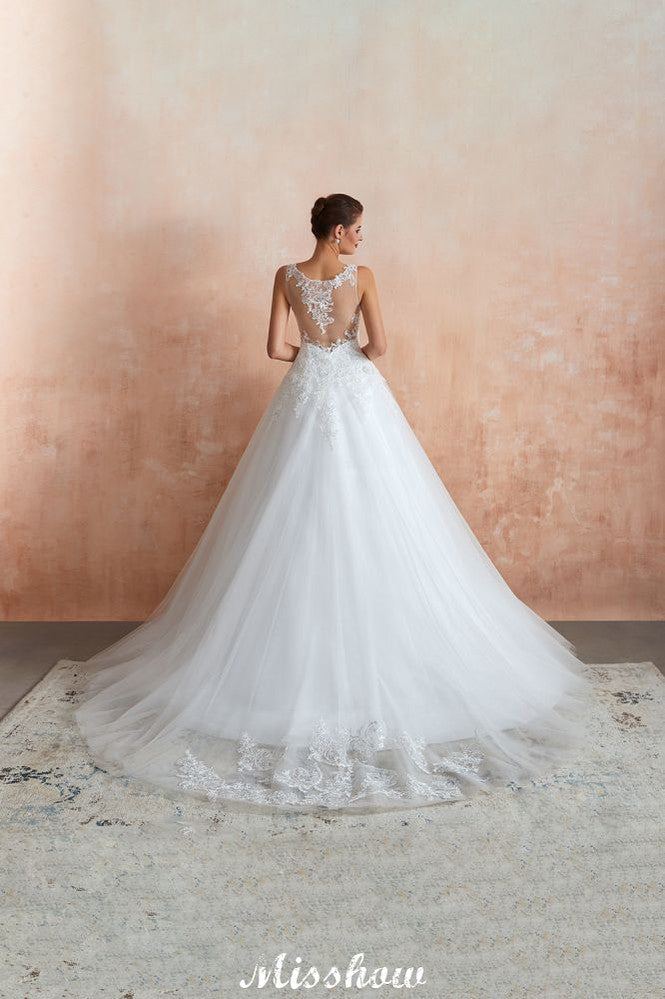 Sexy Pluging V-Ausschnitt Brautkleid Transparente Spitze Aline Brautkleid