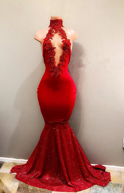 Sexy rotes Meerjungfrau-Ballkleid mit hohem Kragen 