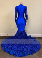 Vestidos de fiesta sexys de sirena azul real con escote en V y mangas