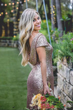 Sexy Sequined Bridesmaid Dresses Rose Gold Long Wedding Guest Dresses