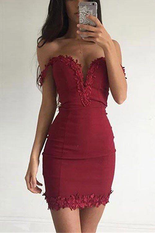 Sexy kurzes schulterfreies Ballkleid in Burgunderrot