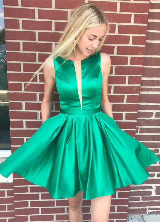Sexy kurzes rückenfreies Satin-Heimkehrkleid mit V-Ausschnitt und Trägern