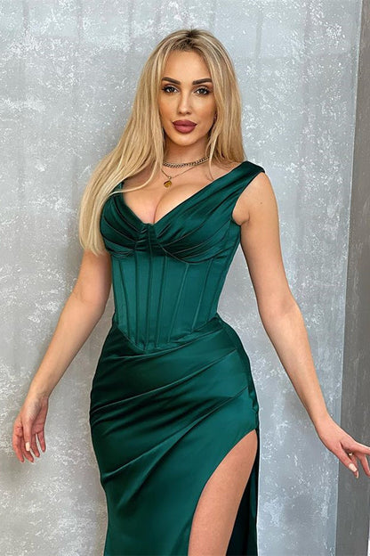 Sexy ärmelloses dunkelgrünes langes Ballkleid mit Schlitz