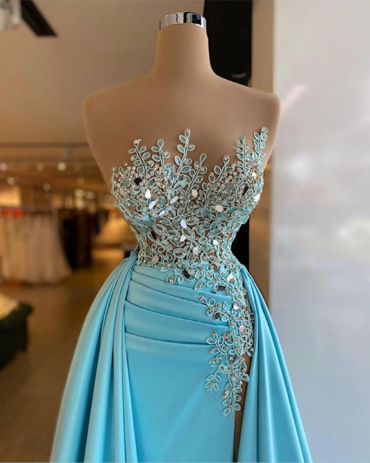 Sexy ärmelloses Meerjungfrau-Ballkleid mit glitzernden Pailletten und abnehmbarer Schleppe